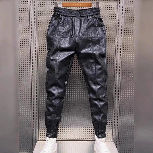 Winter Thickened Warm Solid Colors 2024 New Windproof PU Leather Pants for Men Leisure Trousers Motorcycle with Fleece Lining