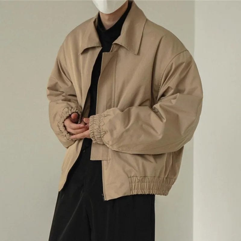 Bomber Jackets Men Casual Short Cropped American Trendy Autumn Work Jacket With Lapel Trench Pilot Jacket