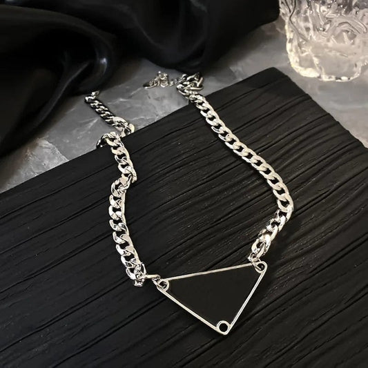 316L Stainless Steel Triangle Pendant Necklace for Women Men Chain Colorfast Necklace Letter Choker Wedding Party Gift for Her