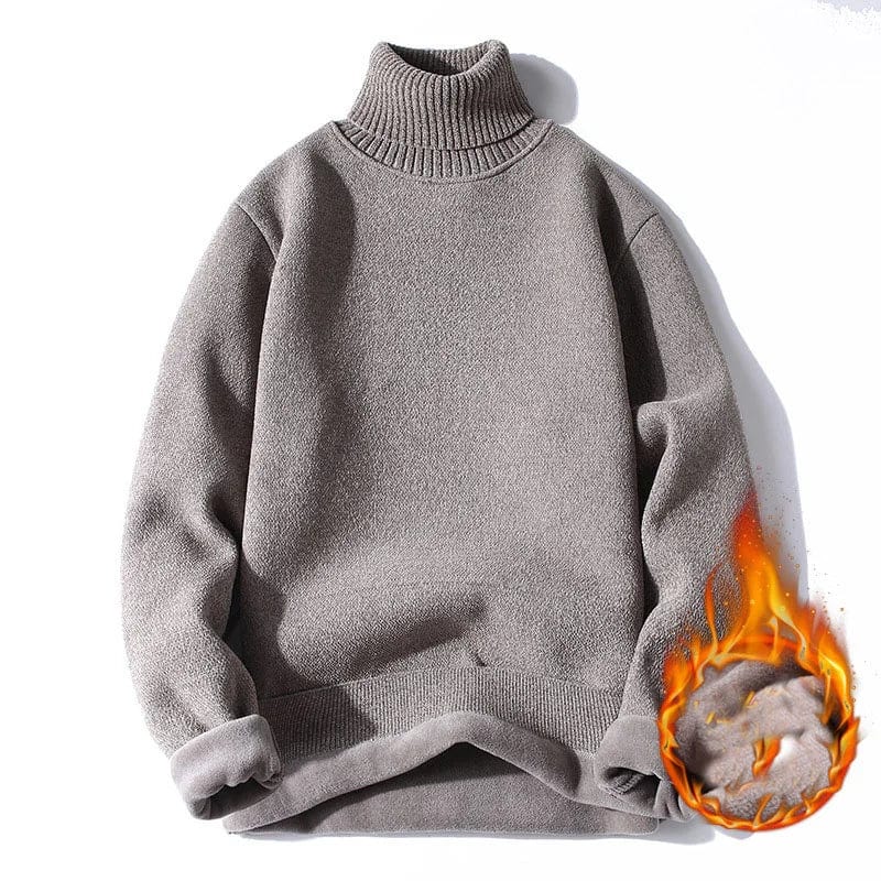 New Winter Fleece Pullovers Men Warm Turtleneck Sweaters Solid Color Knitted Pullover Casaul Knitwear Mens Black White Sweater