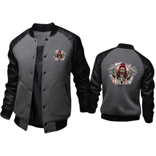 2023 High quality y2k Men's Jacket Leather patchwork motorcycle jacket for men Skull Print Autumn loose comfortable jacket