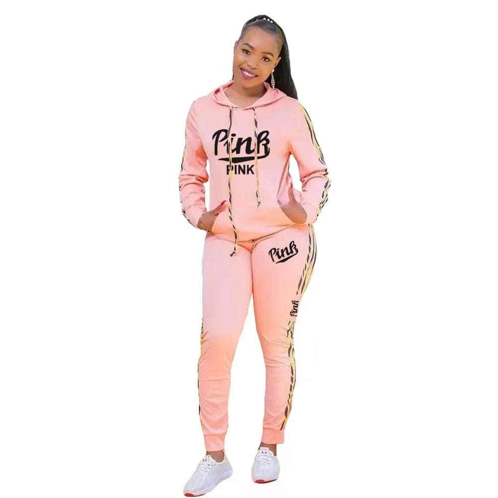 2022 New Arrival Fashion Design 2 pcs Tracksuits Women Set Print Hooded Letters Tops Long Pants Elastic Outfits