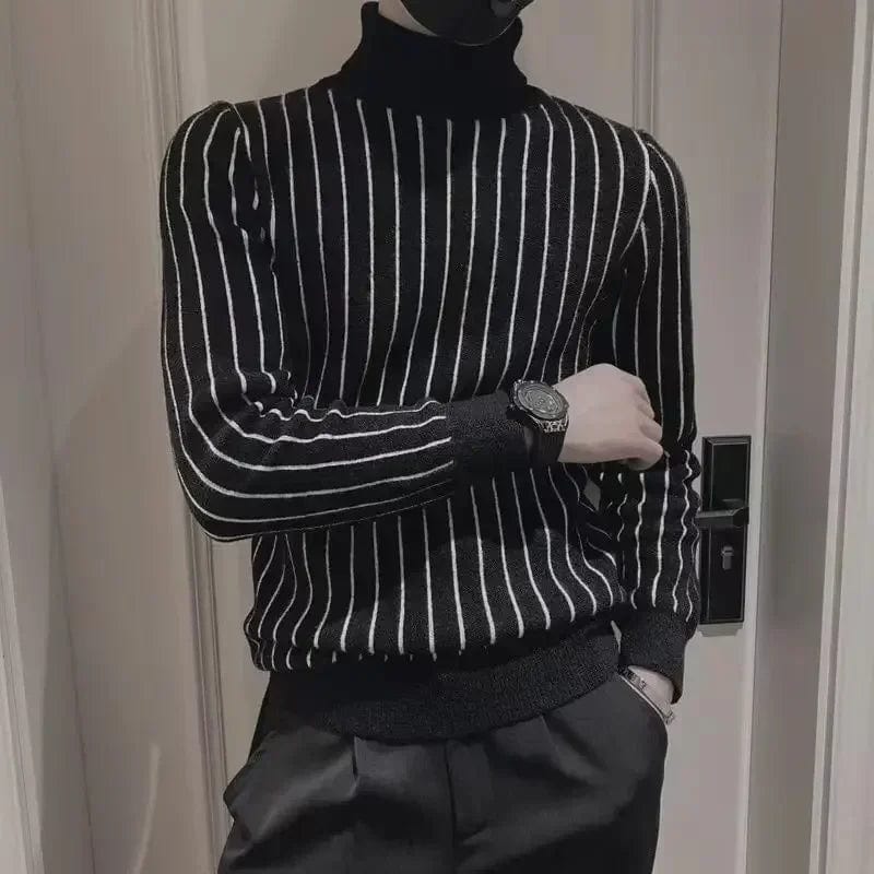 Men's Clothing Turtleneck Black Knit Sweater Male High Collar Smooth Striped Pullovers Pull Oversize Best Selling Products 2023