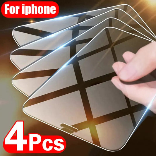 4PCS Tempered Glass for iPhone 13 12 11 14 15 Pro XR X XS Max Screen Protector on for iPhone 13 Pro Max Mini 7 8 6 6S Plus Glass