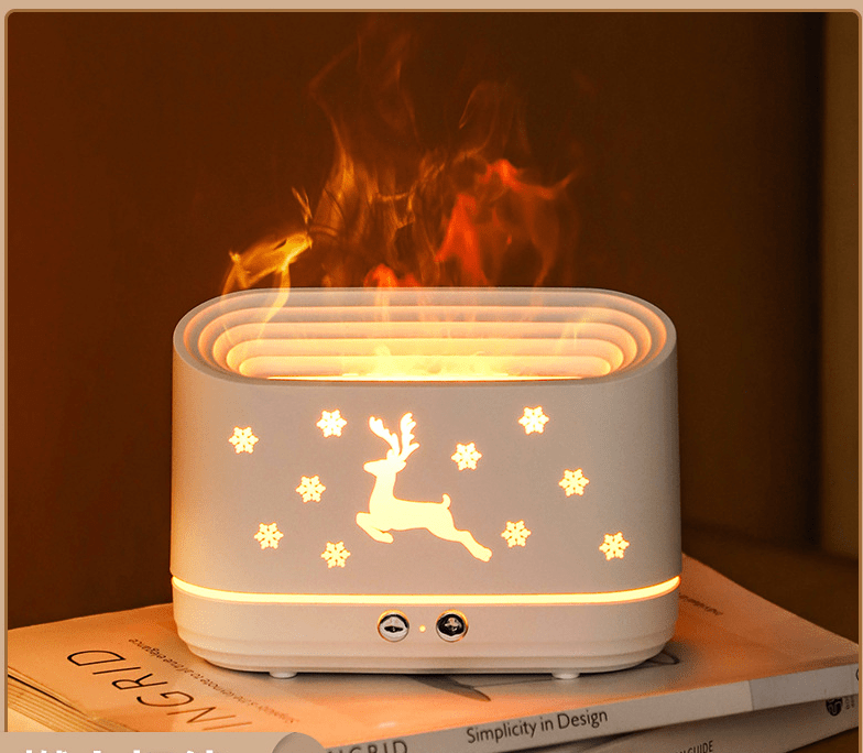 Christmas Realistic Flame Diffuser, home desktop Atmosphere Light Humidifier, Portable Noiseless Aroma Aromatherapy Machine, Oil Diffuser for Home Office Yoga Relieve Fatigue