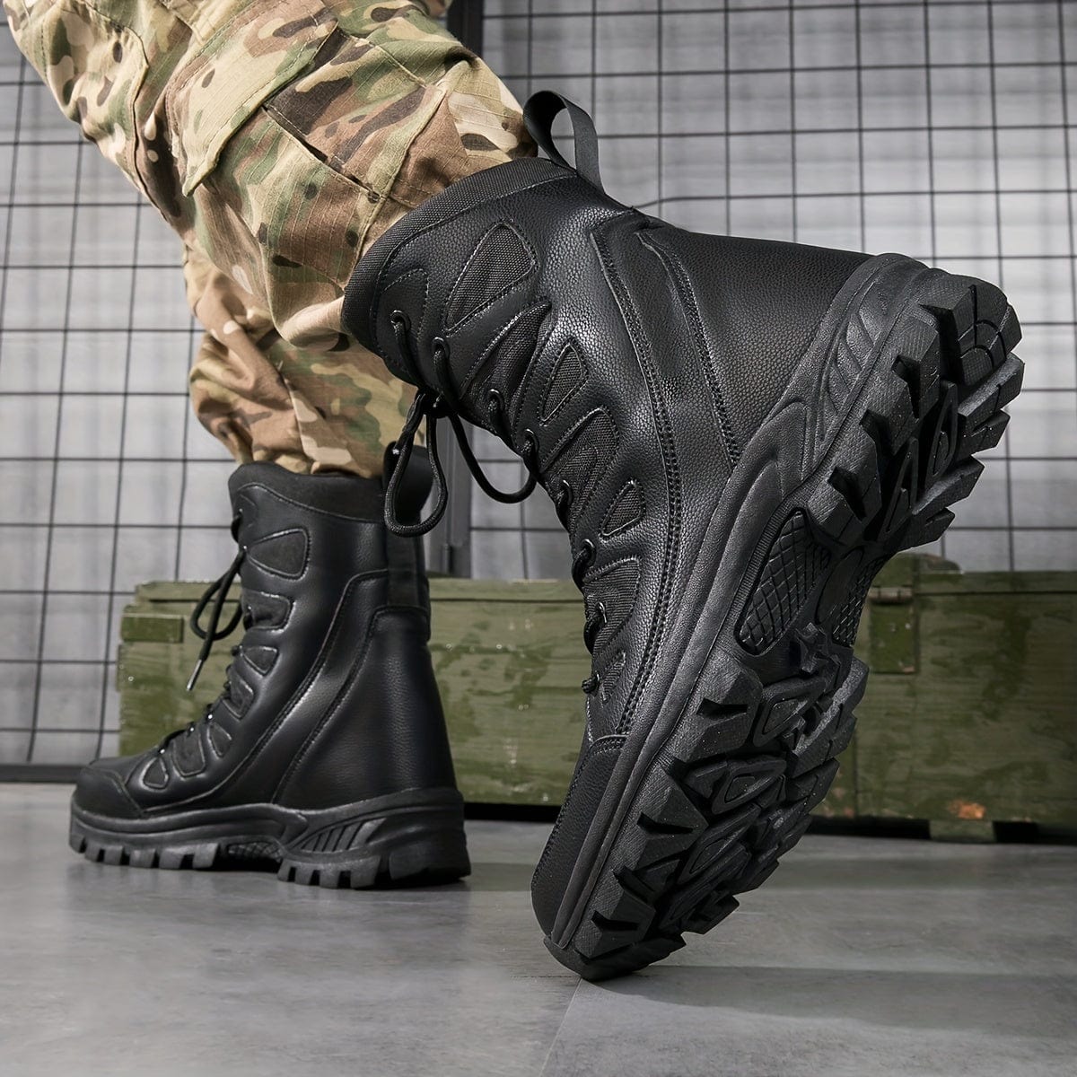 Men's Rugged Combat Boots, Casual Lace-up Walking Hiking Outdoor Shoes, Army Boots