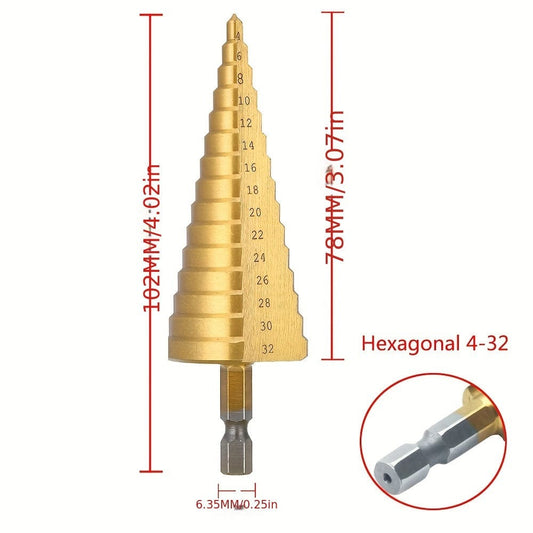 4-32 Mm 4-20 Mm HSS Titanium Coated Step Drill Bit, High Speed Steel Metal Wood Hole Cutter Cone Drilling Tool