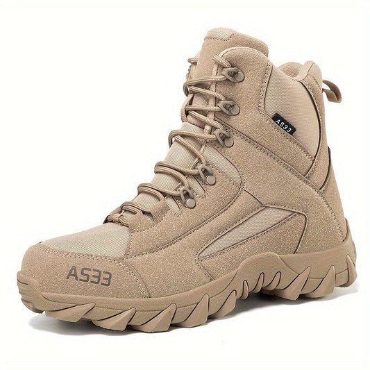 Men's Solid High Top Military Tactical Work Boots, Non Slip Comfy Durable Boots For Outdoor Hiking Activities