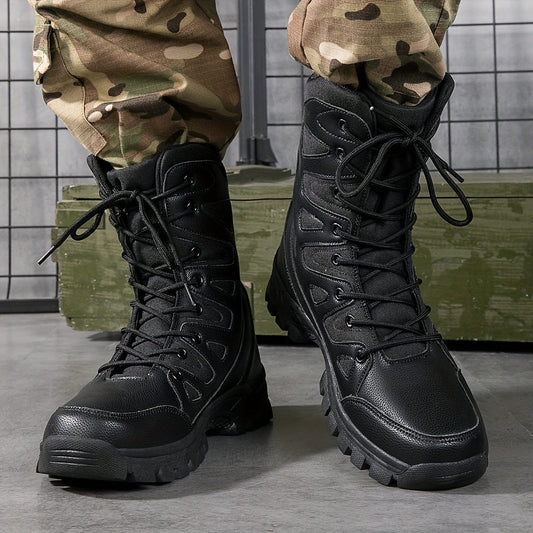 Men's Rugged Combat Boots, Casual Lace-up Walking Hiking Outdoor Shoes, Army Boots