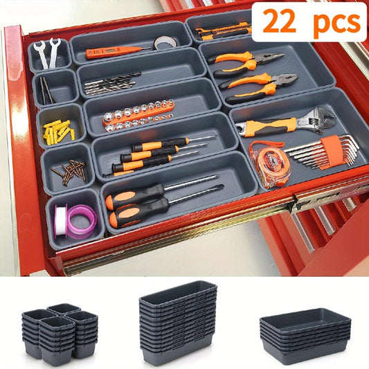 22pcs Tool Box Organizer And Storage Interlocking Junk Drawer Organizers And StorageSeparator For Office, Kitchen, Makeup, Hardware