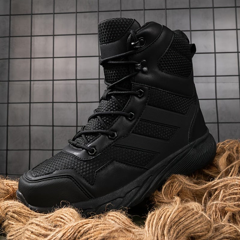 Men's Trendy High Top Military Style Hiking Boots, Comfy Non Slip Durable Lace Up Shoes For Men's Outdoor Activities