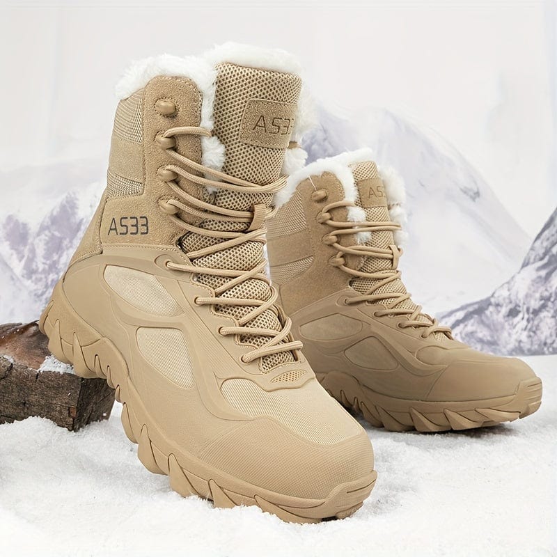 Men's Slip Resistant Snow Boots, Winter Thermal Shoes, Windproof Outdoor Hiking Boots With Faux Fur Lining