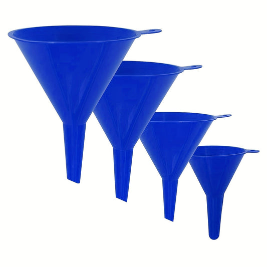4 Pieces Plastic Funnel Set For Automotive Use, Funnels For Filling Bottles, Lab Or Car Oil Funnels(white/blue/Red)