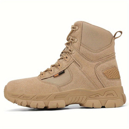 Men's Trendy High Top Military Style Hiking Boots, Comfy Non Slip Lace Up Vintage Shoes For Men's Outdoor Activities