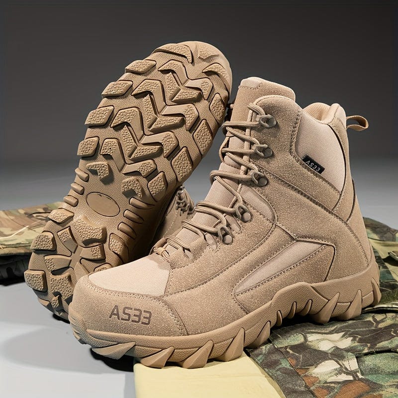 Men's Solid High Top Military Tactical Work Boots, Non Slip Comfy Durable Boots For Outdoor Hiking Activities