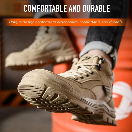 Men's Safety Shoes Puncture-proof Work Shoes, Wear-resistant Anti-skid Lace-up Shoes For Industrial And Construction Site