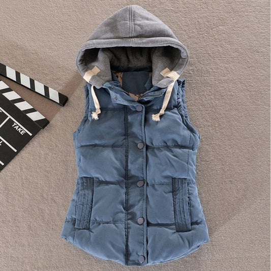 2021 Autumn Winter Cotton Vest Women Sleeveless Hooded Casual Coat